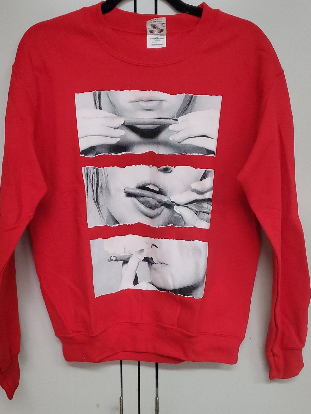 Red Graphic Pullover Sweatshirt with Black & White Photo Panels